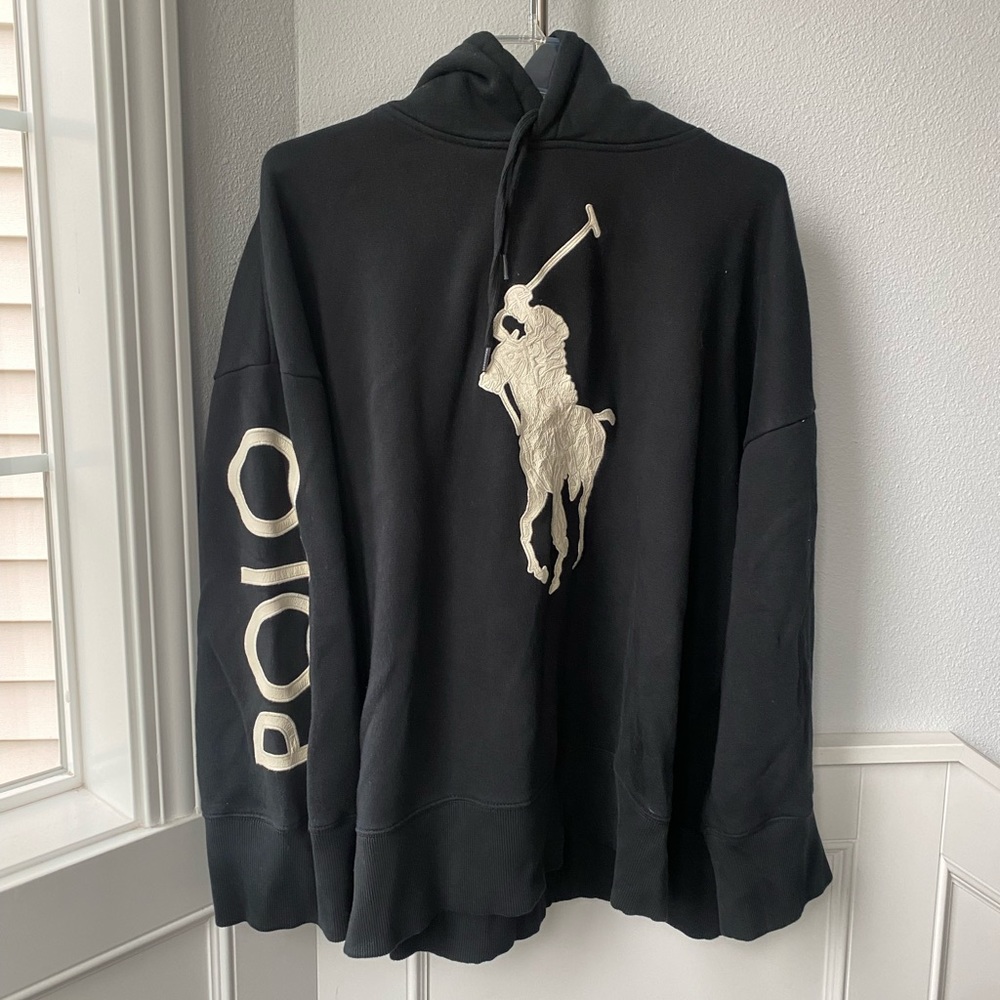 Polo by Ralph Lauren Black Turtleneck Sweater with Cream Polo Logo